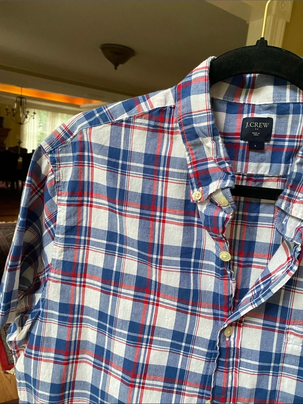 J. CREW Short Sleeve Plaid Shirt Blue/Red/White